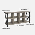 Industrial Grey Wood Console Table with 8 Cube Open Storage Shelves