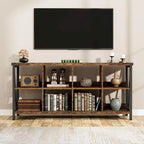 Industrial Grey Wood Console Table with 8 Cube Open Storage Shelves