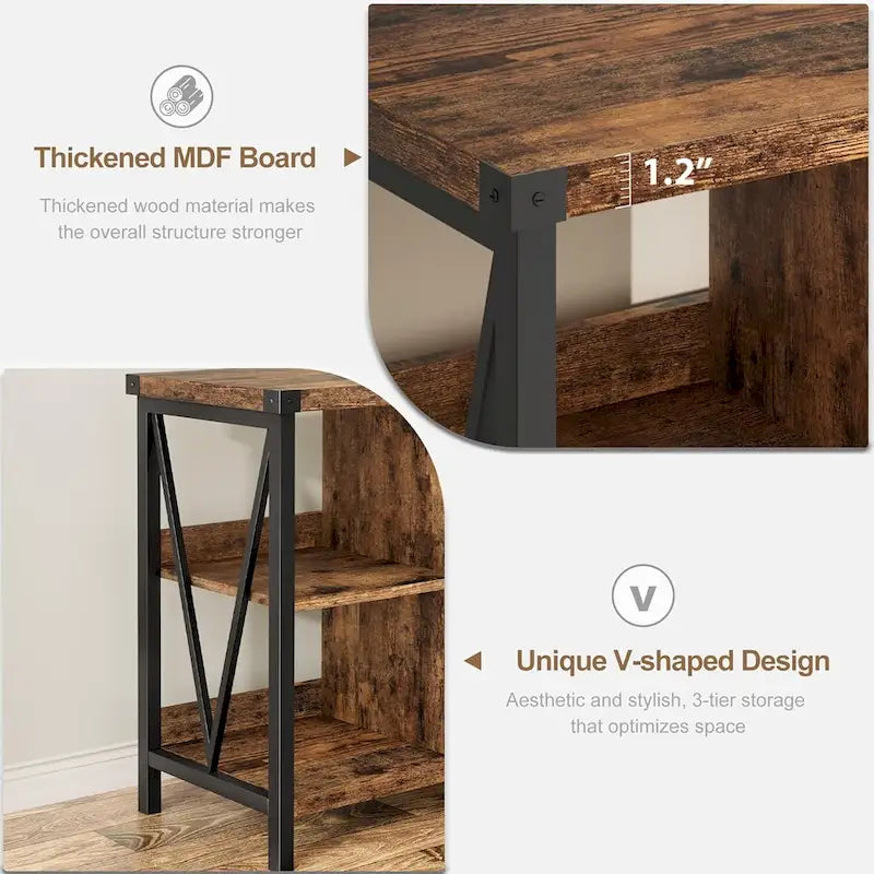 Industrial Grey Wood Console Table with 8 Cube Open Storage Shelves