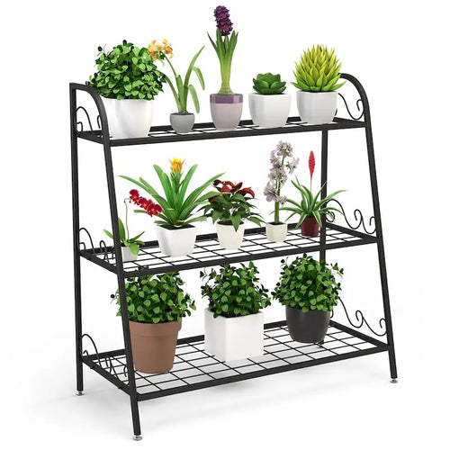 3-Tier Black Metal Plant Stand Shelf Flower Pot Display Rack