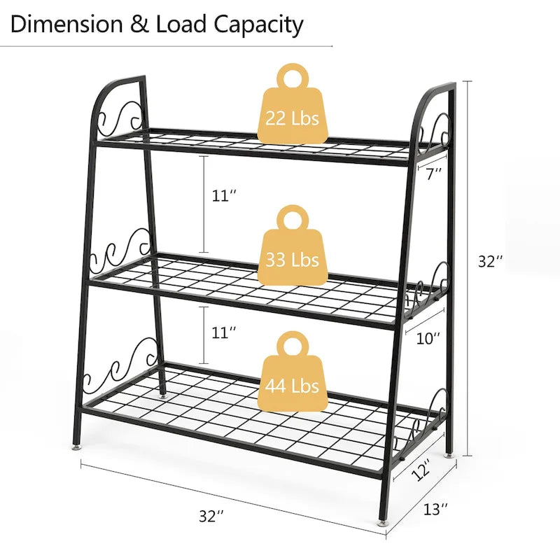 3-Tier Black Metal Plant Stand Shelf Flower Pot Display Rack