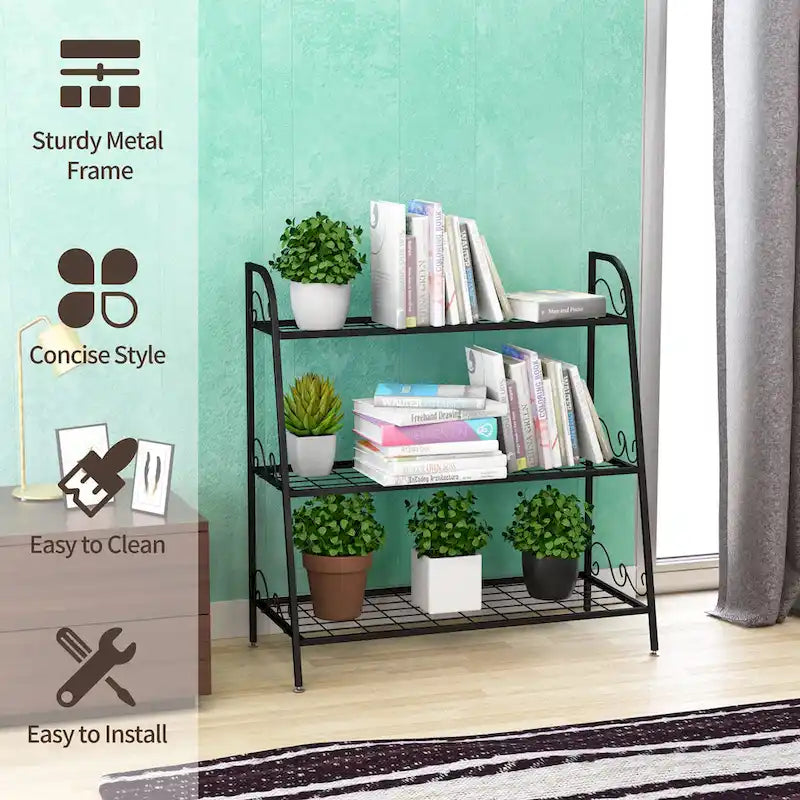 3-Tier Black Metal Plant Stand Shelf Flower Pot Display Rack
