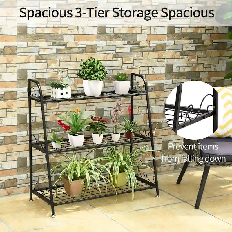 3-Tier Black Metal Plant Stand Shelf Flower Pot Display Rack