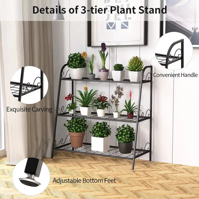 3-Tier Black Metal Plant Stand Shelf Flower Pot Display Rack