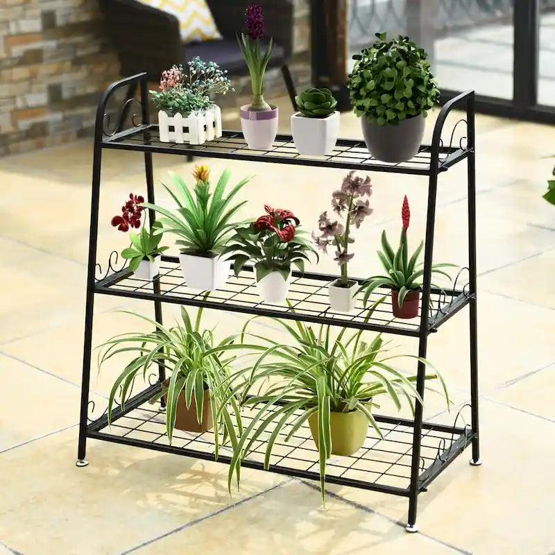 3-Tier Black Metal Plant Stand Shelf Flower Pot Display Rack