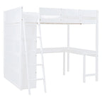 Full Size Loft Bed with Desk and Shelf - White