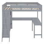 Full Size Loft Bed with Desk and Shelf - White