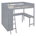 Full Size Loft Bed with Desk and Shelf - White