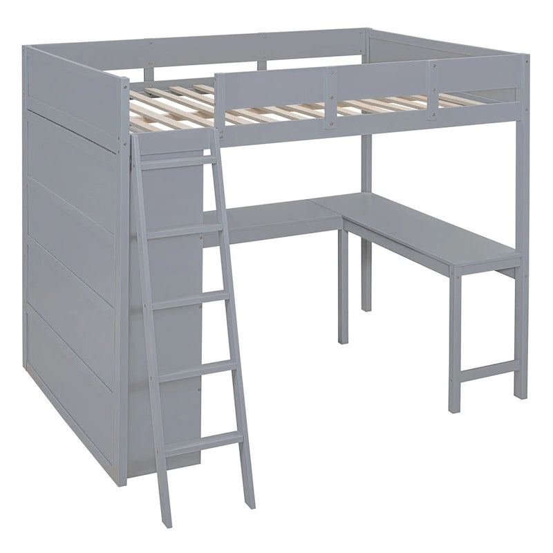 Full Size Loft Bed with Desk and Shelf - White