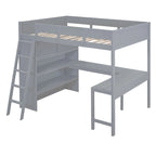 Full Size Loft Bed with Desk and Shelf - White