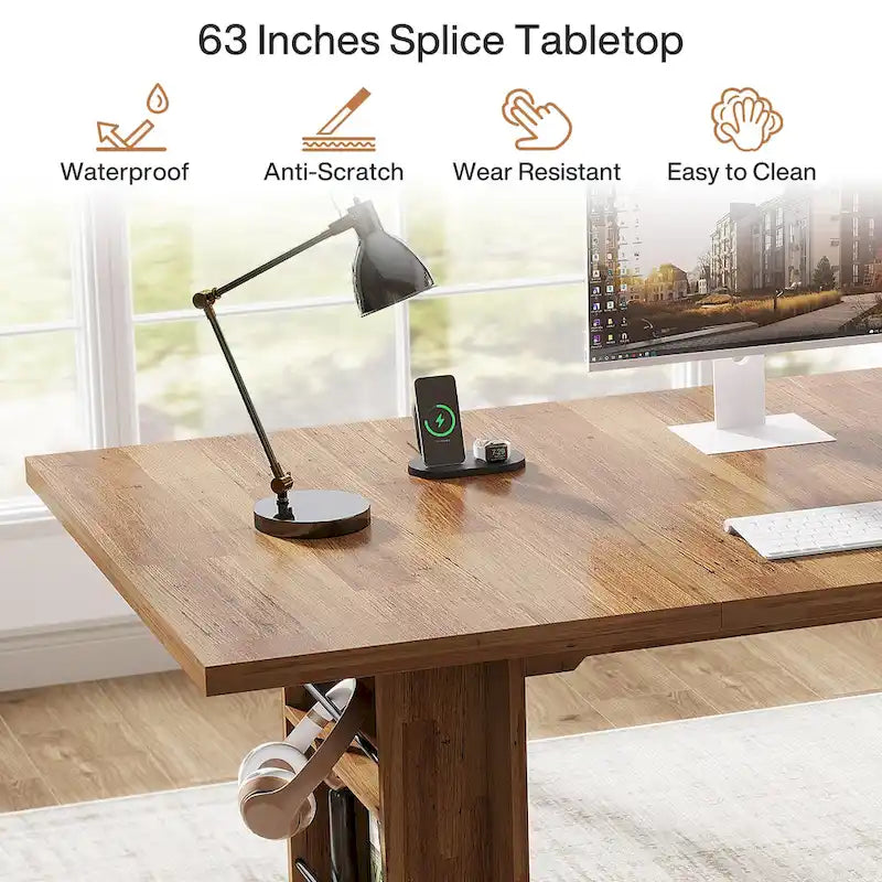 63 Inches Office Executive Desk with Storage