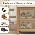 Solid Wood Storage Bench with Beige Cushion and Double Shelf