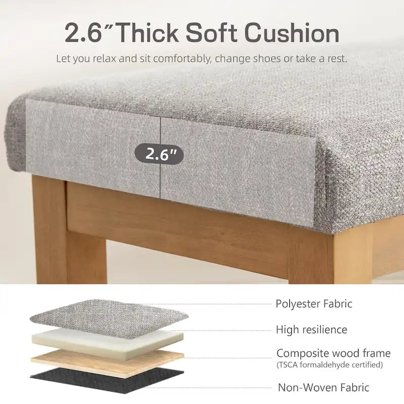 Solid Wood Storage Bench with Beige Cushion and Double Shelf
