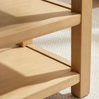 Solid Wood Storage Bench with Beige Cushion and Double Shelf