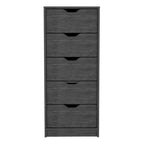 Comò verticale compatto in legno con 5 cassetti, cassettiera sottile per camera da letto o ufficio