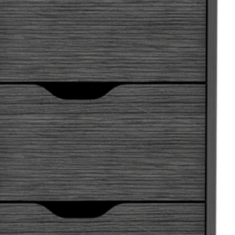 Comò verticale compatto in legno con 5 cassetti, cassettiera sottile per camera da letto o ufficio