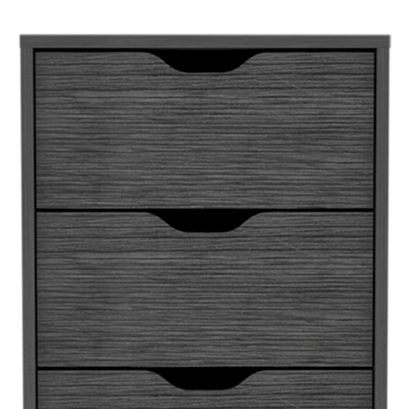 Comò verticale compatto in legno con 5 cassetti, cassettiera sottile per camera da letto o ufficio