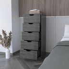 Comò verticale compatto in legno con 5 cassetti, cassettiera sottile per camera da letto o ufficio