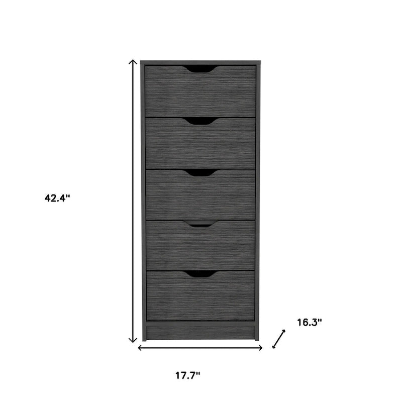Comò verticale compatto in legno con 5 cassetti, cassettiera sottile per camera da letto o ufficio