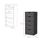 Comò verticale compatto in legno con 5 cassetti, cassettiera sottile per camera da letto o ufficio