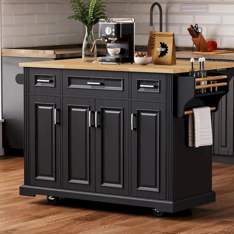 54Inch Large Kitchen Island With Rubber Wood Drop Leaf(no include stool)