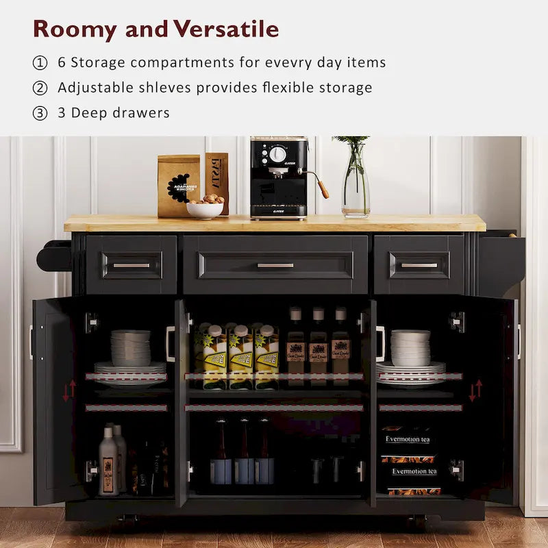 54Inch Large Kitchen Island With Rubber Wood Drop Leaf(no include stool)