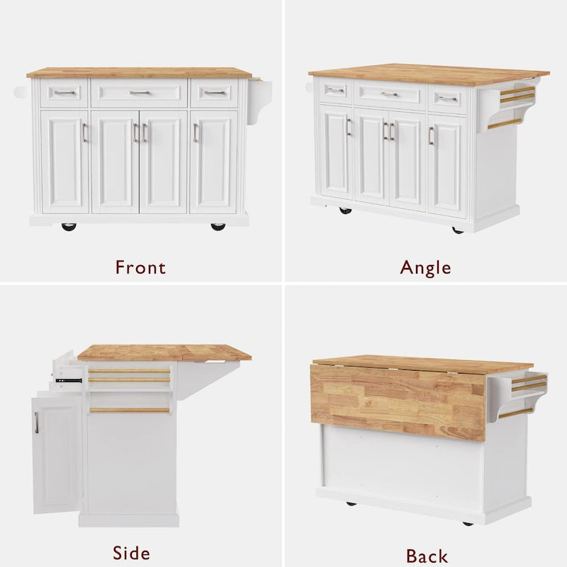 54Inch Large Kitchen Island With Rubber Wood Drop Leaf(no include stool)