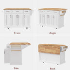 54Inch Large Kitchen Island With Rubber Wood Drop Leaf(no include stool)