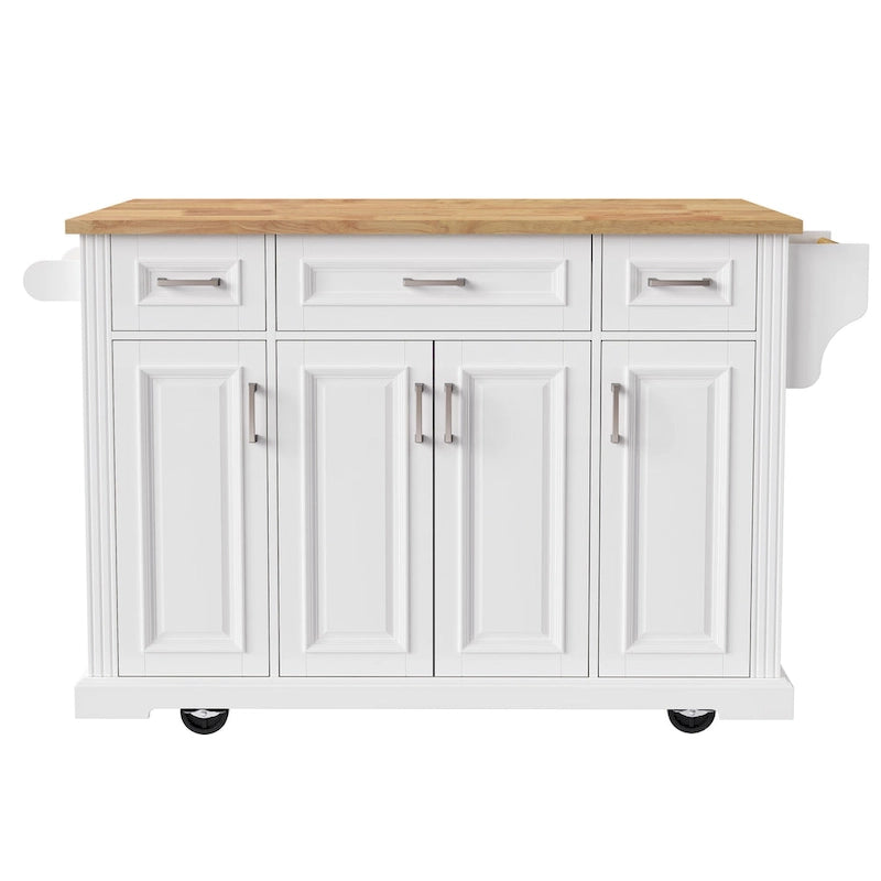 54Inch Large Kitchen Island With Rubber Wood Drop Leaf(no include stool)