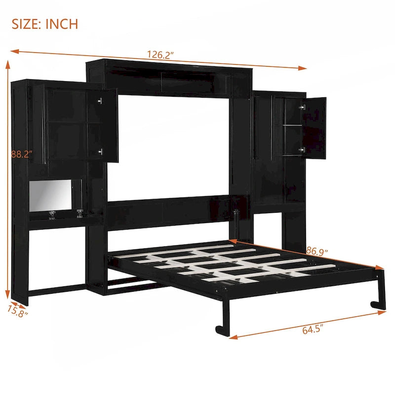 Versatile Queen Size Murphy Bed with Integrated Storage and Functionality