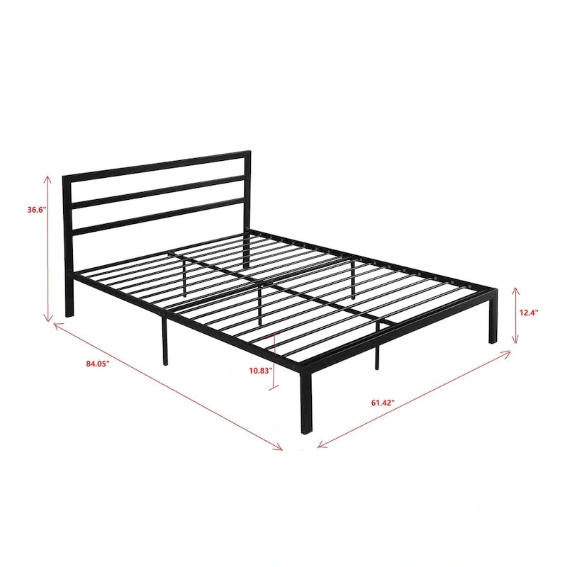 Modern Style Queen Size Strong Steel Metal Platform Bed with Headboard for Bedroom