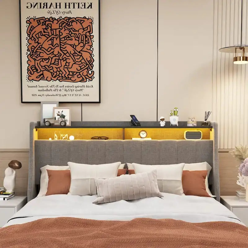 Platform Bed with LED and Storage Drawers