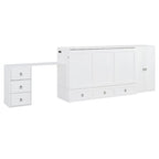 White Queen Size Murphy Bed with USB Port, Large Drawer and Desk Combo for Bedroom