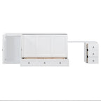 White Queen Size Murphy Bed with USB Port, Large Drawer and Desk Combo for Bedroom