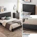 Black Pu Queen Size Upholstered Platform Bed with Slat Support