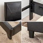 Black Pu Queen Size Upholstered Platform Bed with Slat Support