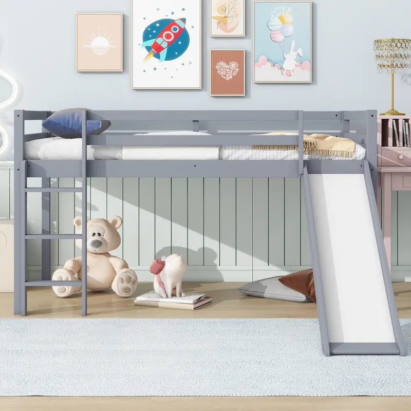 Twin Loft Bed with Slide and Playful Low-Profile Design (250lb Capacity)