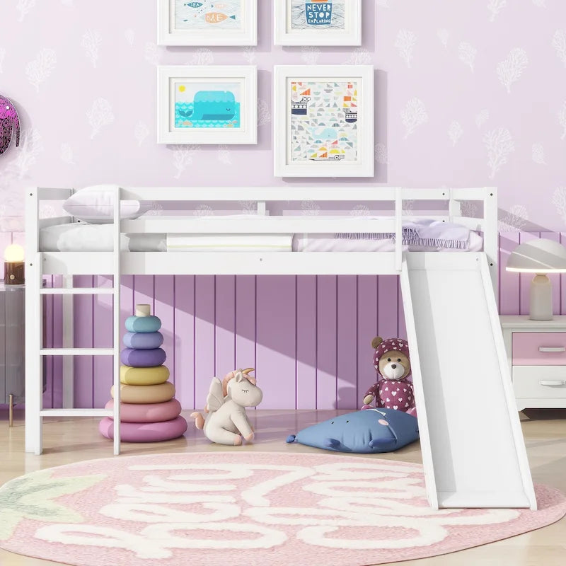 Twin Loft Bed with Slide and Playful Low-Profile Design (250lb Capacity)