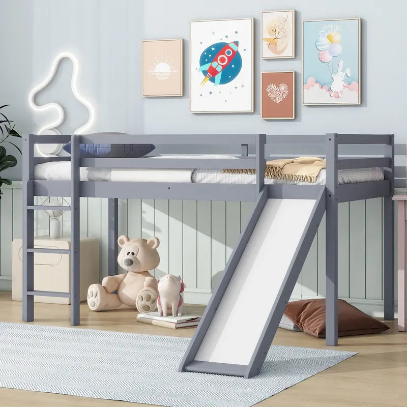 Twin Loft Bed with Slide and Playful Low-Profile Design (250lb Capacity)