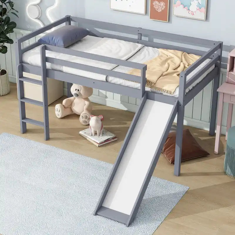 Twin Loft Bed with Slide and Playful Low-Profile Design (250lb Capacity)