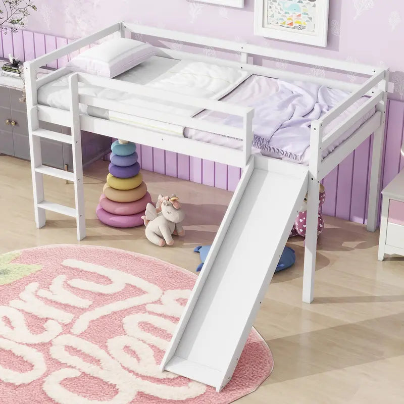 Twin Loft Bed with Slide and Playful Low-Profile Design (250lb Capacity)