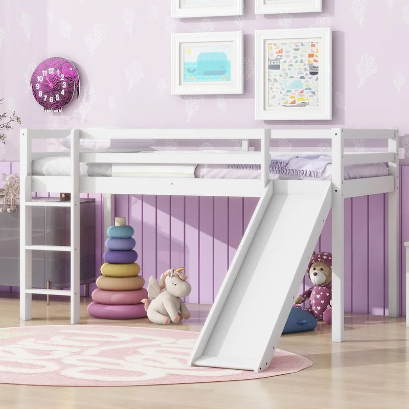 Twin Loft Bed with Slide and Playful Low-Profile Design (250lb Capacity)