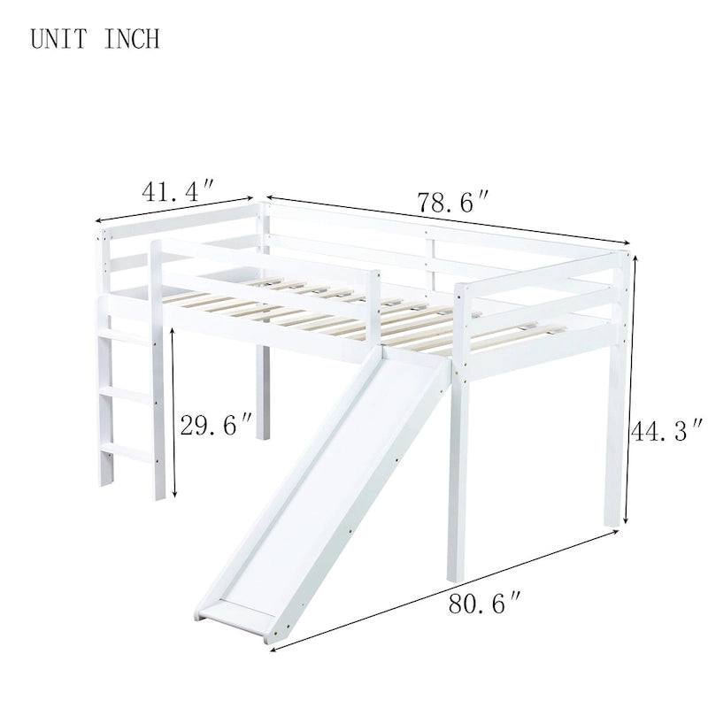 Twin Loft Bed with Slide and Playful Low-Profile Design (250lb Capacity)