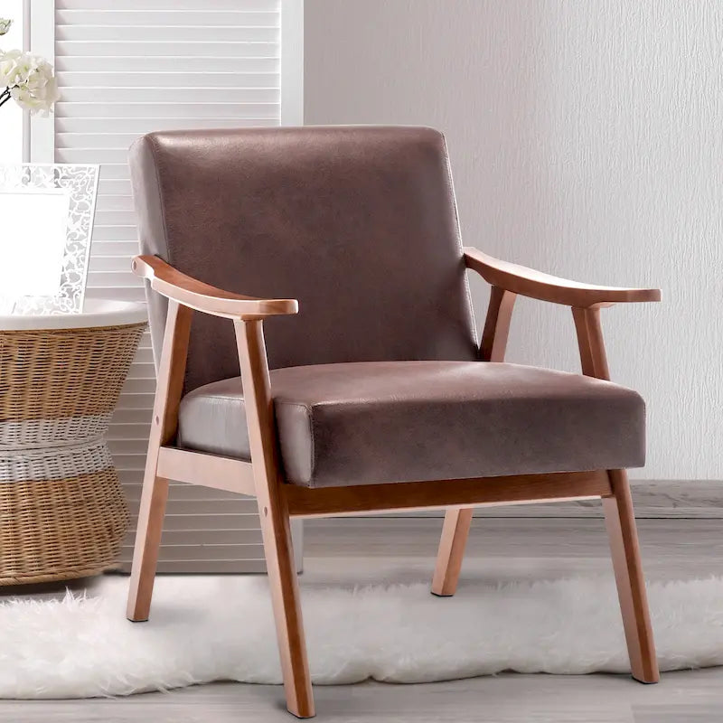 Poltroncina moderna marrone scuro da 26" con struttura in legno massello e schienale extra spesso