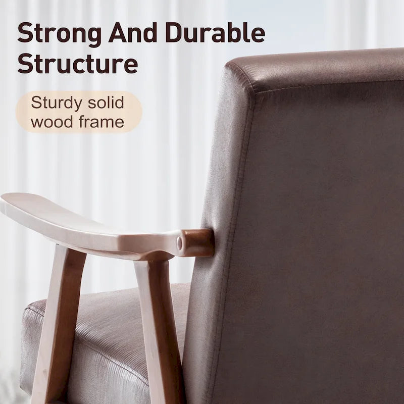 Poltroncina moderna marrone scuro da 26" con struttura in legno massello e schienale extra spesso