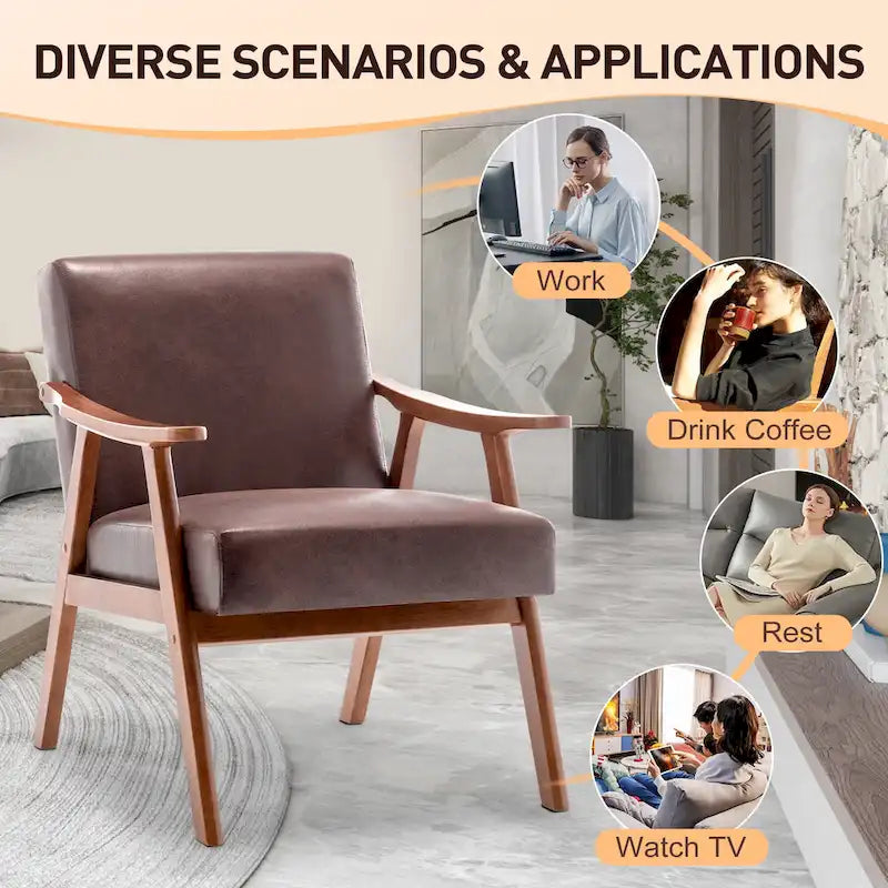 Poltroncina moderna marrone scuro da 26" con struttura in legno massello e schienale extra spesso