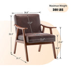 Poltroncina moderna marrone scuro da 26" con struttura in legno massello e schienale extra spesso