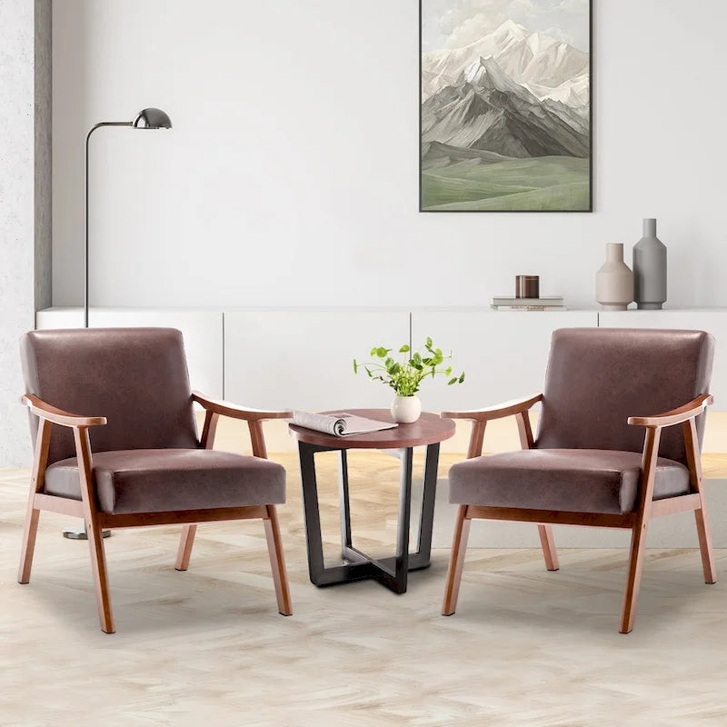 Poltroncina moderna marrone scuro da 26" con struttura in legno massello e schienale extra spesso