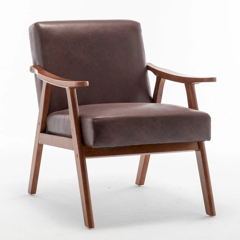 Poltroncina moderna marrone scuro da 26" con struttura in legno massello e schienale extra spesso