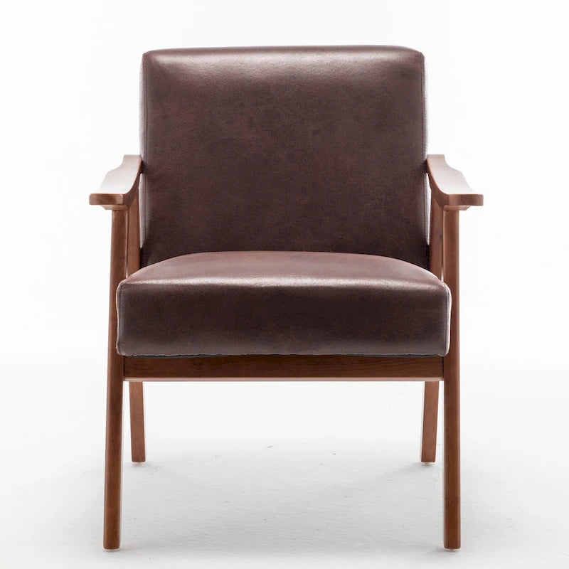 Poltroncina moderna marrone scuro da 26" con struttura in legno massello e schienale extra spesso